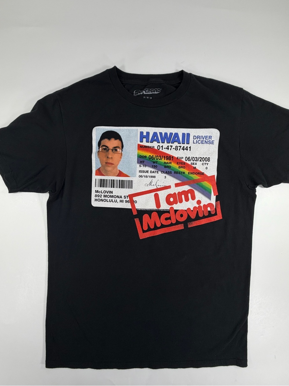 MAD‎ Engine Superbad I Am McLovin ID License Graphic T-Shirt Black Mens Large